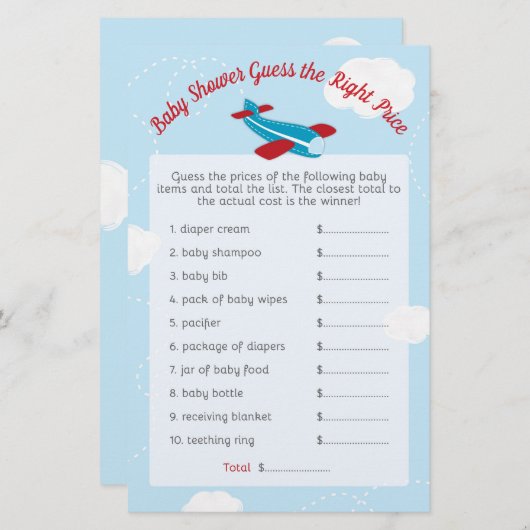 Het Baby shower van het vliegtuig raadt de juiste (Voorkant / Achterkant)