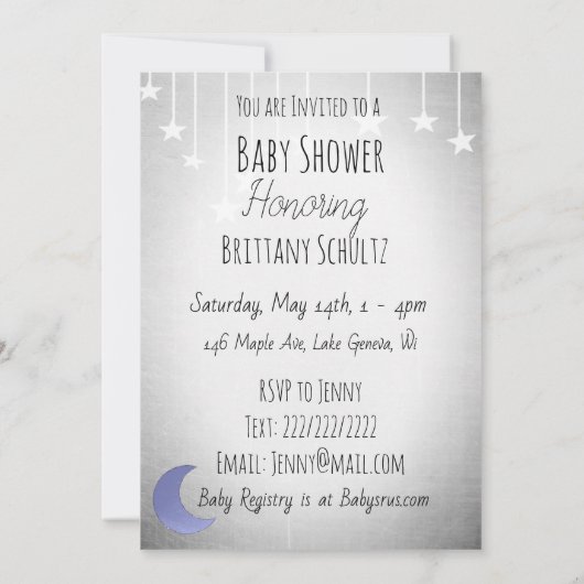 Het Baby shower van Moon Boy en Stars Kaart (Achterkant)