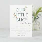 Het Baby shower van onze kleine blauwe dragonfly Bedankkaart (Staand voorkant)
