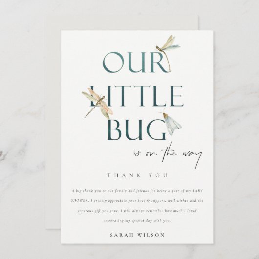 Het Baby shower van onze kleine blauwe dragonfly Bedankkaart (Voorkant / Achterkant)