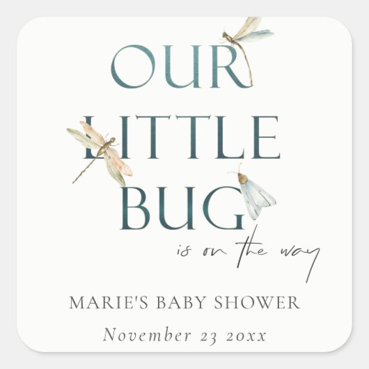 Het Baby shower van onze kleine blauwe dragonfly Vierkante Sticker (Voorkant)