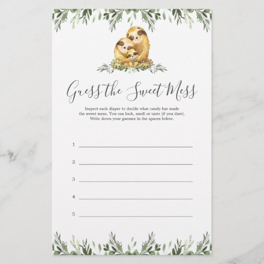 Het Baby shower van Sloth raadt de zoete Mess (Voorkant)