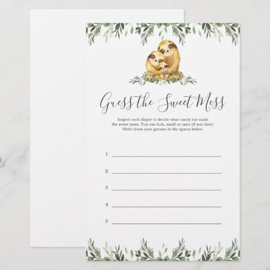 Het Baby shower van Sloth raadt de zoete Mess (Voorkant / Achterkant)