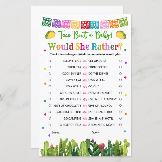 Het Baby shower van Taco zou ze liever niet het th (Voorkant / Achterkant)