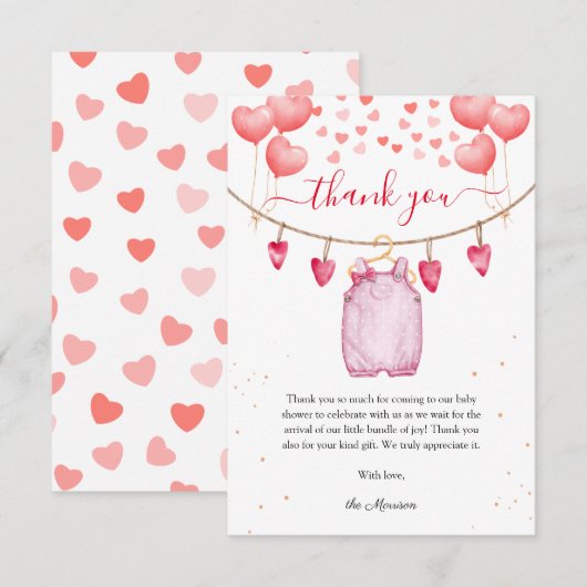 Het Baby shower van valentijns Dank u Kaart (Voorkant / Achterkant)