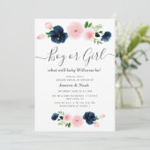 het baby van floral navy en blush onthult kaart (Staand voorkant)