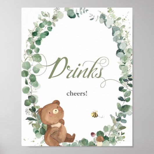 Het Baby van het Beer Greenery van het Baby shower Poster (Voorkant)