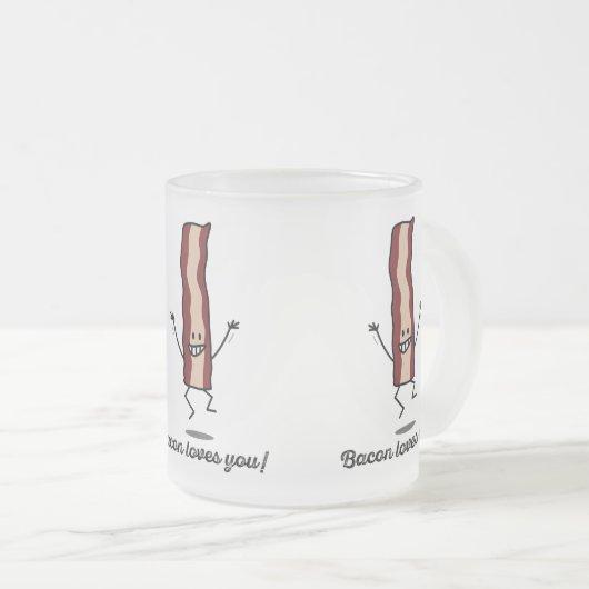 Het bacon houdt van u! - Het gelukkige Bacon wil u Matglas Koffiemok (Voorkant rechts)