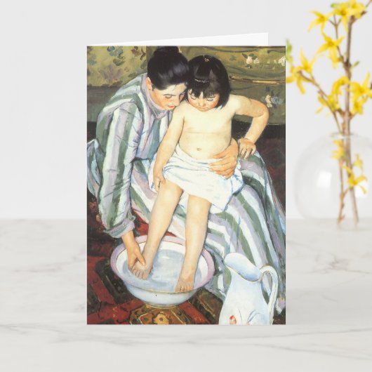 Het bad van het kind van Cassatt, Gelukkige Moeder Kaart (Gele Bloem)