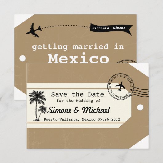 Het Bagagelabel van het de reisthema van de Palmbo Save The Date (Voorkant / Achterkant)