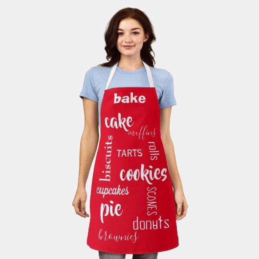 Het bakken van woorden Red Kitchen Apron Schort (Gedragen)