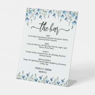 Het Bar Blauw Boho Wilde Bloemen Bruiloft Dranken  Reclamebord Met Voetstuk