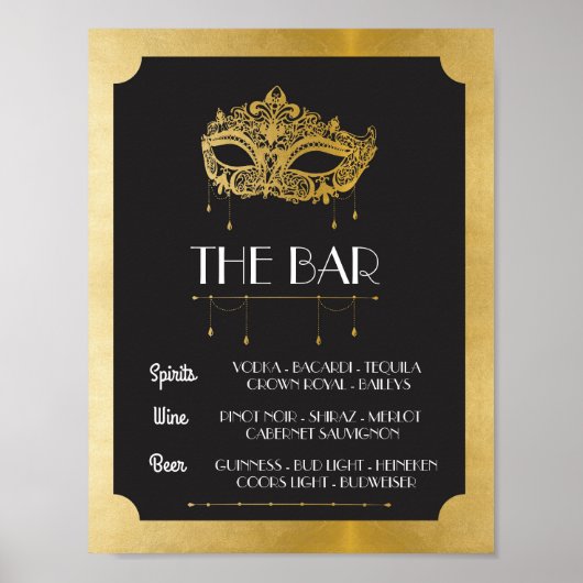 Het Bar Masquerade Poster Bord Bruiloftsreceptie (Voorkant)