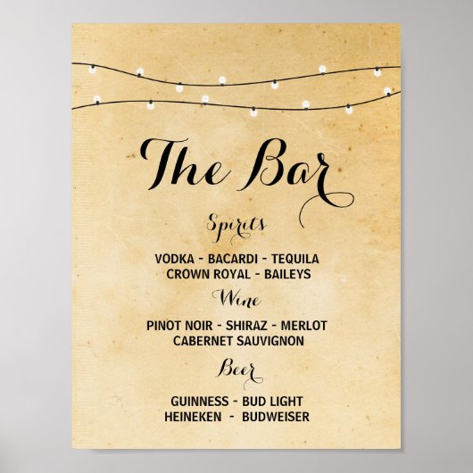 Het Bar Rustieke Lichten Evenement Bord Bruiloftsr Poster (Voorkant)