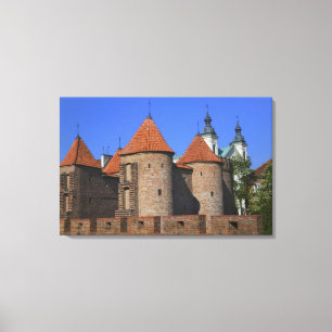 Het Barbican en de Paulinerkerk, Warschau, Canvas Afdruk
