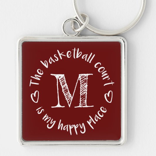 Het basketbalveld is mijn gelukkige plek monogramm sleutelhanger (Voorkant)