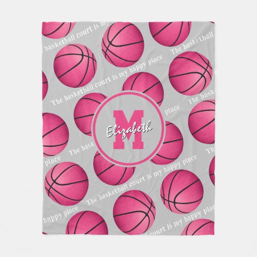 Het basketbalveld is mijn vrolijke roze plek fleece deken (Voorkant)