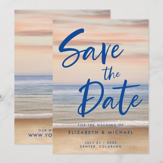 Het Beach huwelijk bewaart de Uitnodiging van de D (Voorkant / Achterkant)