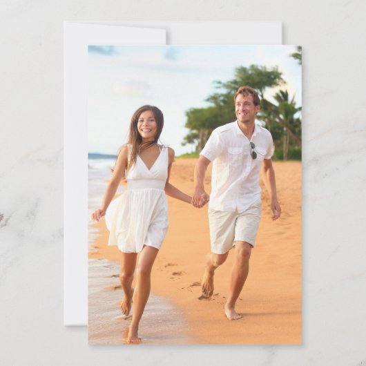 Het Beach Palm Trees Destination Wedding Script Kaart (Achterkant)