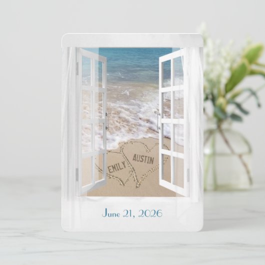 Het Beach van het huwelijk Harten in Venster Kaart (Staand voorkant)