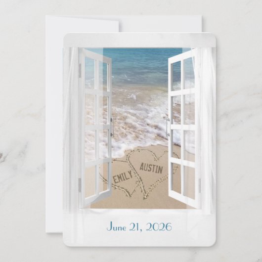 Het Beach van het huwelijk Harten in Venster Kaart (Voorkant)