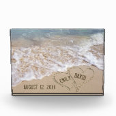 Het Beach van het huwelijk Harten met Namen Fotoblokken (Voorkant)