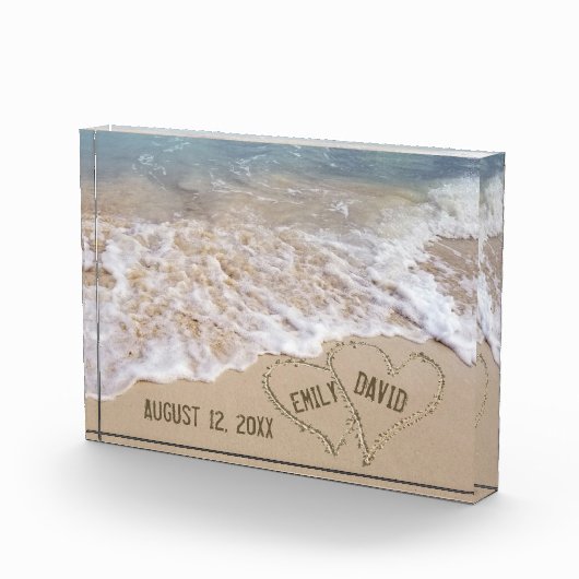 Het Beach van het huwelijk Harten met Namen Fotoblokken (Rechts)