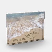 Het Beach van het huwelijk Harten met Namen Fotoblokken (Links)