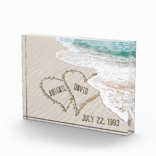 Het Beach van het huwelijk Harten met Namen Fotoblokken (Rechts)