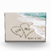 Het Beach van het huwelijk Harten met Namen Fotoblokken (Voorkant)