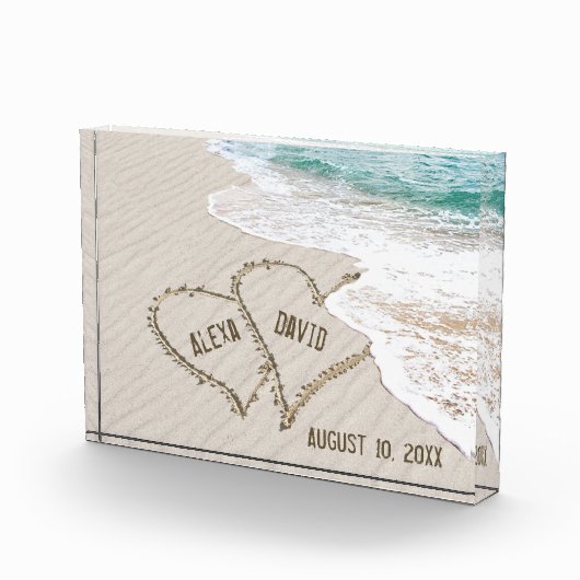 Het Beach van het huwelijk Harten met Namen Fotoblokken (Rechts)