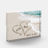 Het Beach van het huwelijk Harten met Namen Fotoblokken (Links)