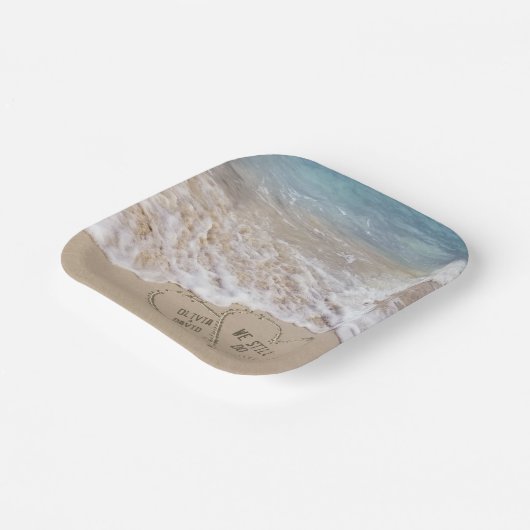 Het Beach van het huwelijk Harten met Namen Papieren Bordje (Gebogen)