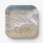 Het Beach van het huwelijk Harten met Namen Papieren Bordje (Voorkant)