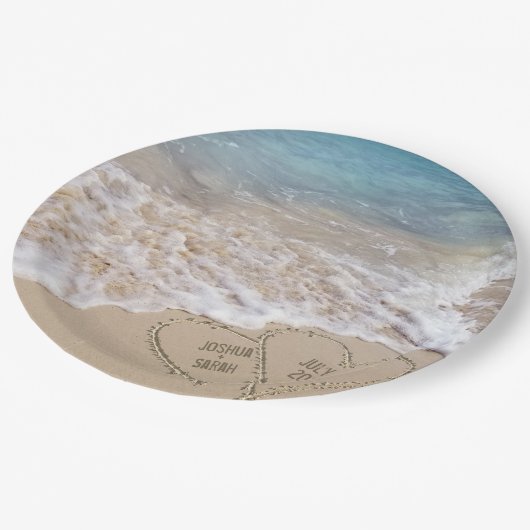 Het Beach van het huwelijk Harten met Namen Papieren Bordje (Gekanteld)