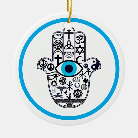 Het bedekken van alle basen Hamsa Hand Keramisch Ornament (Voorkant)