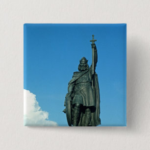 Het beeld van Alfred de Grote Vierkante Button 5,1 Cm