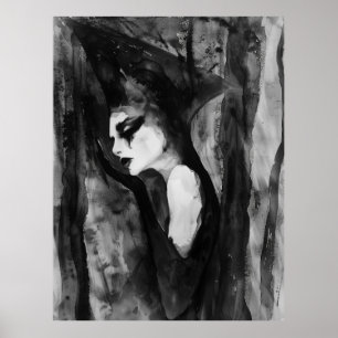 Het beeld zwart-wit Abstract hekserig portret Poster