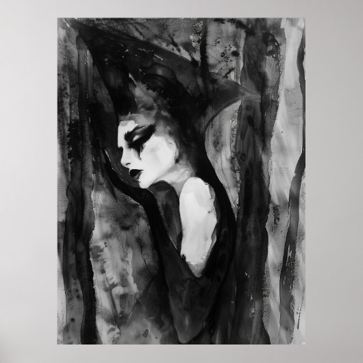 Het beeld zwart-wit Abstract hekserig portret Poster (Voorkant)