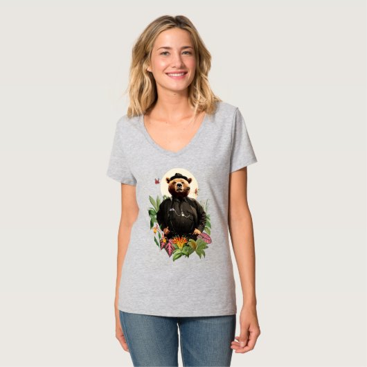Het Beer Detective in Flowers Collage T-shirt (Voorkant volledig)