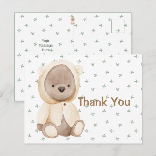 Het Beer van de Waterverf van de klap Dank u Brief Briefkaart (Voorkant / Achterkant)