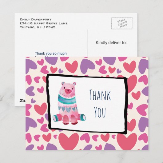 Het Beer van de Waterverf van de klap op een Hart  Briefkaart (Voorkant / Achterkant)