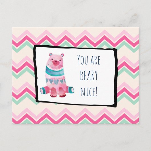 Het Beer van de Waterverf van de klap op een Hart  Briefkaart (Voorkant)