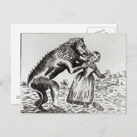 Het Beest Gevaudan dat een jong meisje aanvalt Briefkaart (Voorkant / Achterkant)