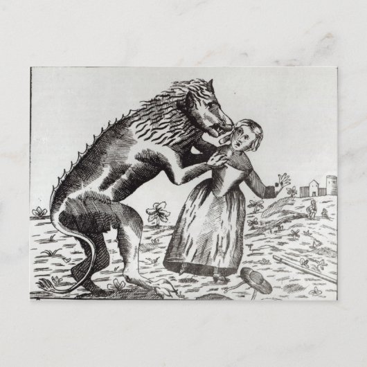 Het Beest Gevaudan dat een jong meisje aanvalt Briefkaart (Voorkant)