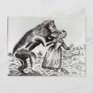 Het Beest Gevaudan dat een jong meisje aanvalt Briefkaart