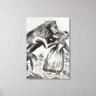 Het Beest Gevaudan dat een jong meisje aanvalt Canvas Afdruk