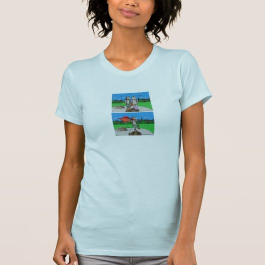 Het begin / Robot Comic Vrouwen T-shirt (Voorkant)
