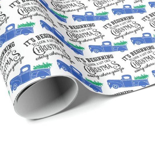 Het begin van een blauw kerstfeest cadeaupapier (Rol Hoek)