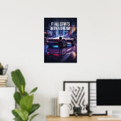 Het begint met een droom, Supercar Hustle Motivati Poster (Thuiskantoor)